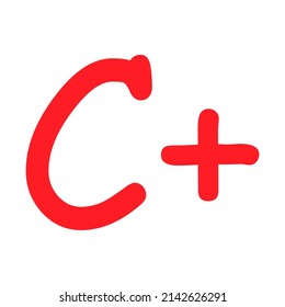 Grade result c plus. Hand drawn icon in red color. Test exam mark report vector illustration .