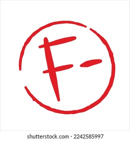 Grade result F minus isolated on white background