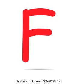 Grade result F with shadow. Hand drawn icon in red color. Test exam mark report vector illustration .