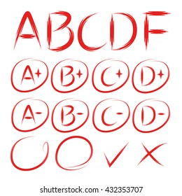 grade result icons, grade marks and tick marks