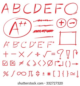 grade result, maths symbol, underline, marker and highlighter elements