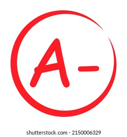 Grade result A minus. Hand drawn icon in red color. Test exam mark report vector illustration .