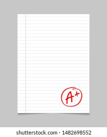 Grade result A plus. Hand drawn vector grade A plus in red circle. Test exam mark report.