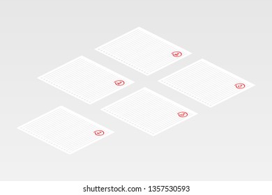 Grade results set. Hand drawn vector grade in red circle. Test exam mark report. Vector stock illustration.