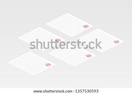 Grade results set. Hand drawn vector grade in red circle. Test exam mark report. Vector stock illustration.
