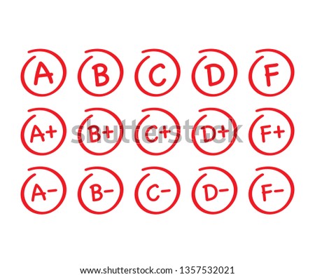 Grade results set. Hand drawn vector grade in red circle. Vector stock illustration.