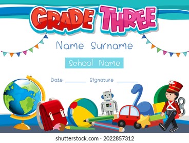 Ilustración de modelo de diploma o certificado de tercer grado