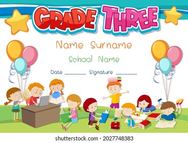 Grade three diploma or certificate template illustration