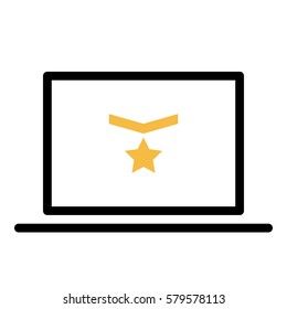 Grade_Rank  icon - Flat design, glyph style icon - Yellow enclosed in a computer