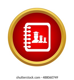 Gradebook students icon in simple style in red circle. Documents symbol