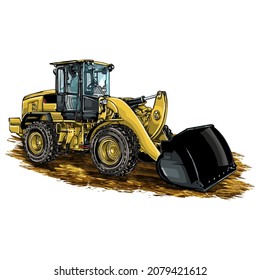 Grader and Excavator Construction Equipment isolated on white background. vector illustration.