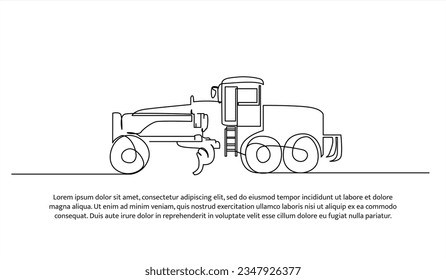Máquina Grader con un diseño de línea continua. Vector de símbolo de transporte de construcción. Elementos decorativos dibujados sobre un fondo blanco.