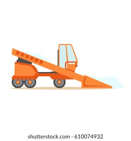 Grader Orange Machine On Six Wheels , Part Of Roadworks And Construction Site Series Of Vector Illustrations
