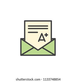 Grades filled outline icon, line vector sign, linear colorful pictogram isolated on white. Grade result A plus symbol, logo illustration. Pixel perfect vector graphics