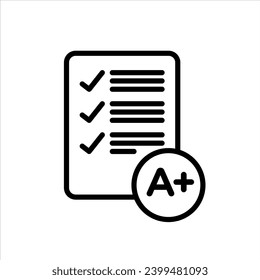 Grades icon. excellent smart student examination result with a plus ranking or grade in school education symbol mark. best class quiz sheet or grade card report vector sign. exam grade line logo icon