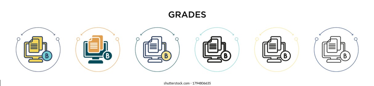 Grades icon in filled, thin line, outline and stroke style. Vector illustration of two colored and black grades vector icons designs can be used for mobile, ui, web