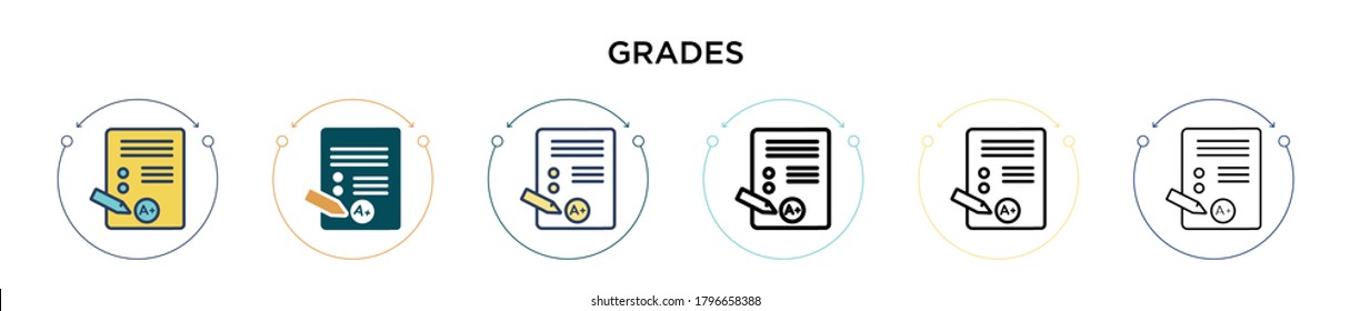 Grades Icon In Filled, Thin Line, Outline And Stroke Style. Vector Illustration Of Two Colored And Black Grades Vector Icons Designs Can Be Used For Mobile, Ui, Web