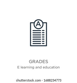 Grades icon. Thin linear grades outline icon isolated on white background from e learning and education collection. Line vector sign, symbol for web and mobile