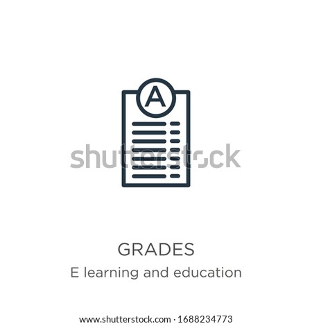 Grades icon. Thin linear grades outline icon isolated on white background from e learning and education collection. Line vector sign, symbol for web and mobile