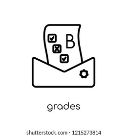 Grades icon. Trendy modern flat linear vector Grades icon on white background from thin line E-learning and education collection, editable outline stroke vector illustration