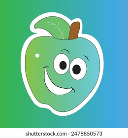 Gradiant Apple with Leaf Sticker - Vector Illustration