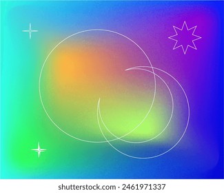 Eclipse de estrellas de luna y texturas con creaciones de arte abstracto colorido, diseño minimalista con Formas orgánicas abstractas

