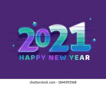 Gradiente 2021 Feliz Año Nuevo Texto Con Estrellas Glosas En Fondo Púrpura.