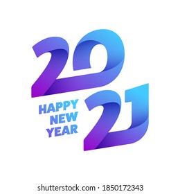 Gradient 2021 Happy New Year Text On White Background.