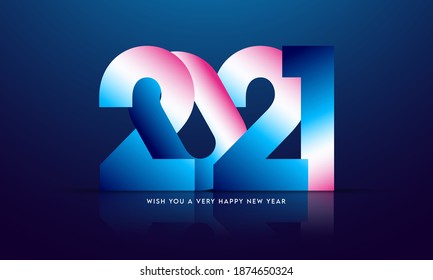 Gradiente 2021 Número en brillante fondo azul para feliz celebración de Año Nuevo.