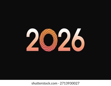 Texto degradado 2026 con diseño de círculo giratorio