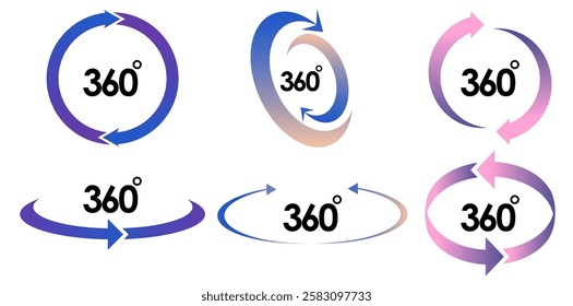 Gradient 360 Degrees Rotation Icon Set, Rotate Symbol Flat Vector Illustration	