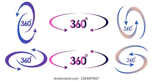 Gradient 360 Degrees Rotation Icon Set, Rotate Symbol Flat Vector Illustration	