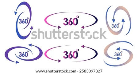 Gradient 360 Degrees Rotation Icon Set, Rotate Symbol Flat Vector Illustration	