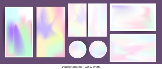 Gradient The 3D Memphis Style mesh cover set of backgrounds The Clean Style texture foil pearl shades. Abstract 3D gradient with holographic foil. 90s, 80s retro style