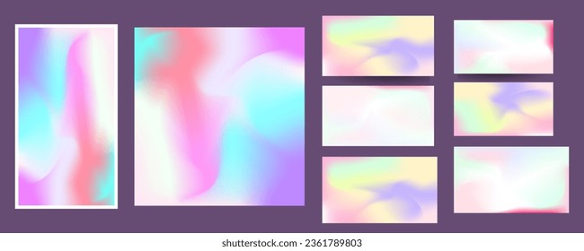 Gradient Die 3D Memphis Stil Maschendecke Set von Hintergründen Die Clean Style Textur Folie Perltöne. Abstrakter 3D-Farbverlauf mit holografischer Folie. Retro-Stil der 90er, 80er