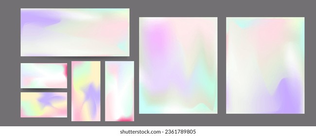 Gradient The 3D Memphis Style mesh cover set of backgrounds The Clean Style texture foil pearl shades. Abstract 3D gradient with holographic foil. 90s, 80s retro style