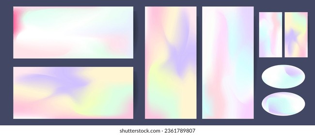 Gradient The 3D Memphis Style mesh cover set of backgrounds The Clean Style texture foil pearl shades. Abstract 3D gradient with holographic foil. 90s, 80s retro style