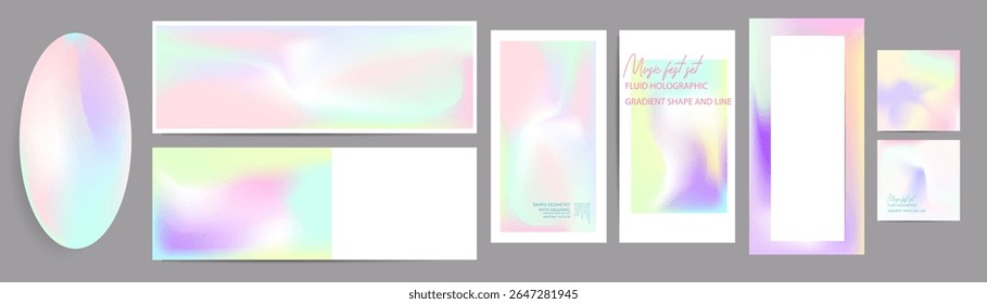 Gradient The 3D Memphis Style mesh cover set of backgrounds The Clean Style texture foil pearl shades. Abstract 3D gradient with holographic foil. 90s, 80s retro style