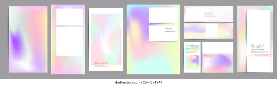 Gradient The 3D Memphis Style mesh cover set of backgrounds The Clean Style texture foil pearl shades. Abstract 3D gradient with holographic foil. 90s, 80s retro style