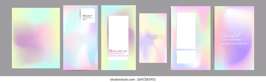 Gradiente A cobertura de malha de estilo 3D Memphis conjunto de fundos A textura de estilo limpo foil perolado tons. Gradiente 3D abstrato com folha holográfica. Estilo retrô dos anos 90 e 80