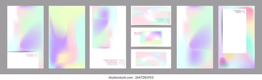 Farbverlauf Die 3D Memphis Style Mesh-Abdeckung Satz von Hintergründen Die Clean Style Textur Folie Perlen Schattierungen. Abstrakter 3D-Gradient mit holografischer Folie. 90er, 80er Jahre Retro-Stil