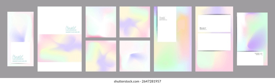 Gradient The 3D Memphis Style mesh cover set of backgrounds The Clean Style texture foil pearl shades. Abstract 3D gradient with holographic foil. 90s, 80s retro style