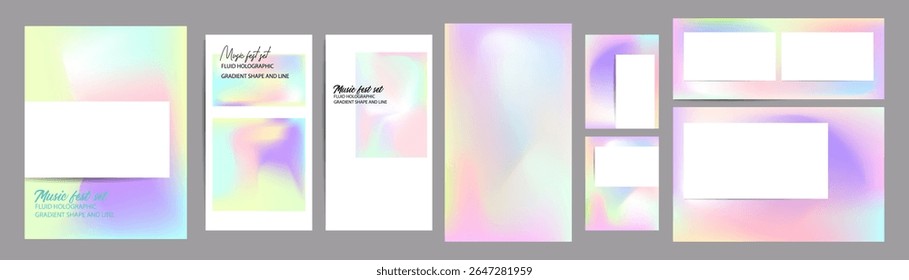 Gradient The 3D Memphis Style mesh cover set of backgrounds The Clean Style texture foil pearl shades. Abstract 3D gradient with holographic foil. 90s, 80s retro style