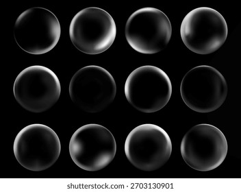 Gradient 3D sphere with abstract white light effects floating in dark background. Modern fluid bubble shapes with neon glow and soft waves. Trendy digital design with transparent blending elements.