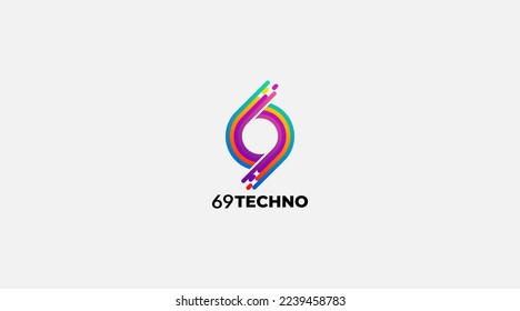 Gradient 69 techno vector logo design illustration