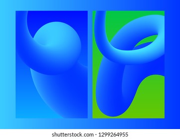 Gradient abstract 3d liquid color poster. Vibrant fluid. Modern art concept. Set modern booklet covers. Flyer blend design. Vector illustration.	