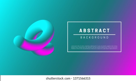 Gradient abstract background with 3d minimal shapes. Blue, pink metal object.
