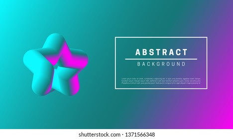 Gradient abstract background with 3d minimal shapes. Blue, pink metal object.
