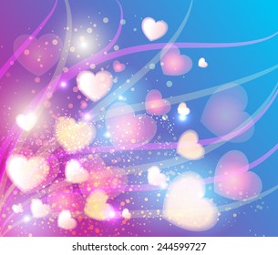 Gradient abstract background with blur hearts in pastel colors