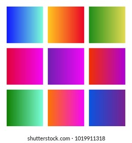 Gradient abstract background set vibrant palette template for web design, mobile app screen wallpaper, backdrop for lettering, cover for banner, flyer, presentation, etc. Trendy vivid colors.